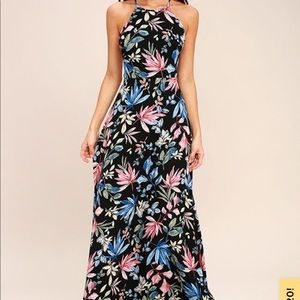 LOVING WAYS BLACK FLORAL PRINT MAXI DRESS